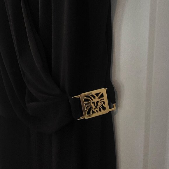ANNE KLEIN GORGEOUS BLACK JUMPSUIT LARGE WRAP FRONT GOLD CLASP - Picture 4 of 5